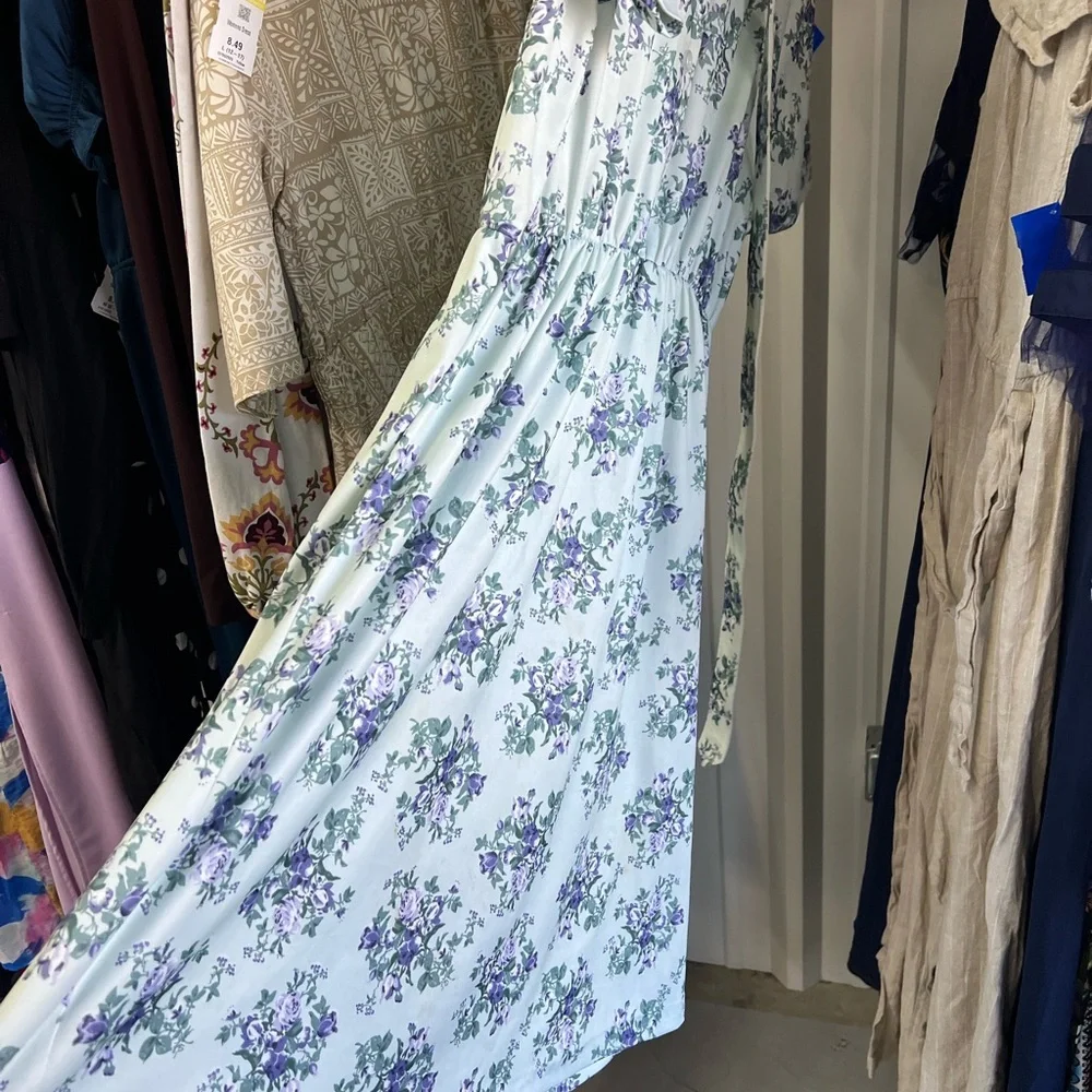 Vintage Haband Floral Knee Length Dress - Mint and Lavender - Picture 4 of 6